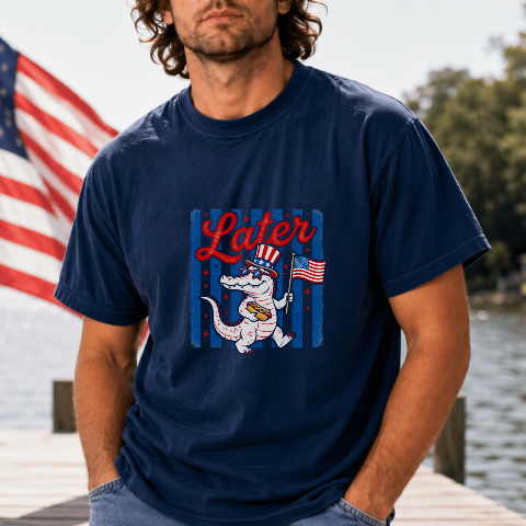 Patriotic Alligator Tee, USA Flag Graphic Shirt, 4th of July Alligator T-shirt, American Pride Gator Tee, Fun Independence Day Shirt