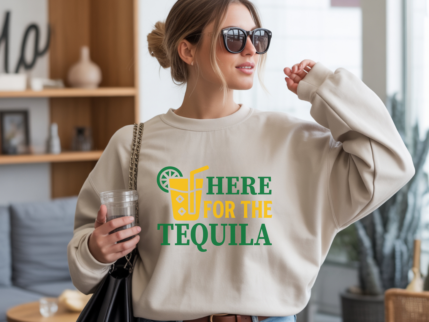 Here for the Tequila Sweatshirt • Funny Drinking Shirt • Party Graphic Pullover • Tequila Lover Gift • Cinco de Mayo Outfit • Cozy Unisex Sweatshirt