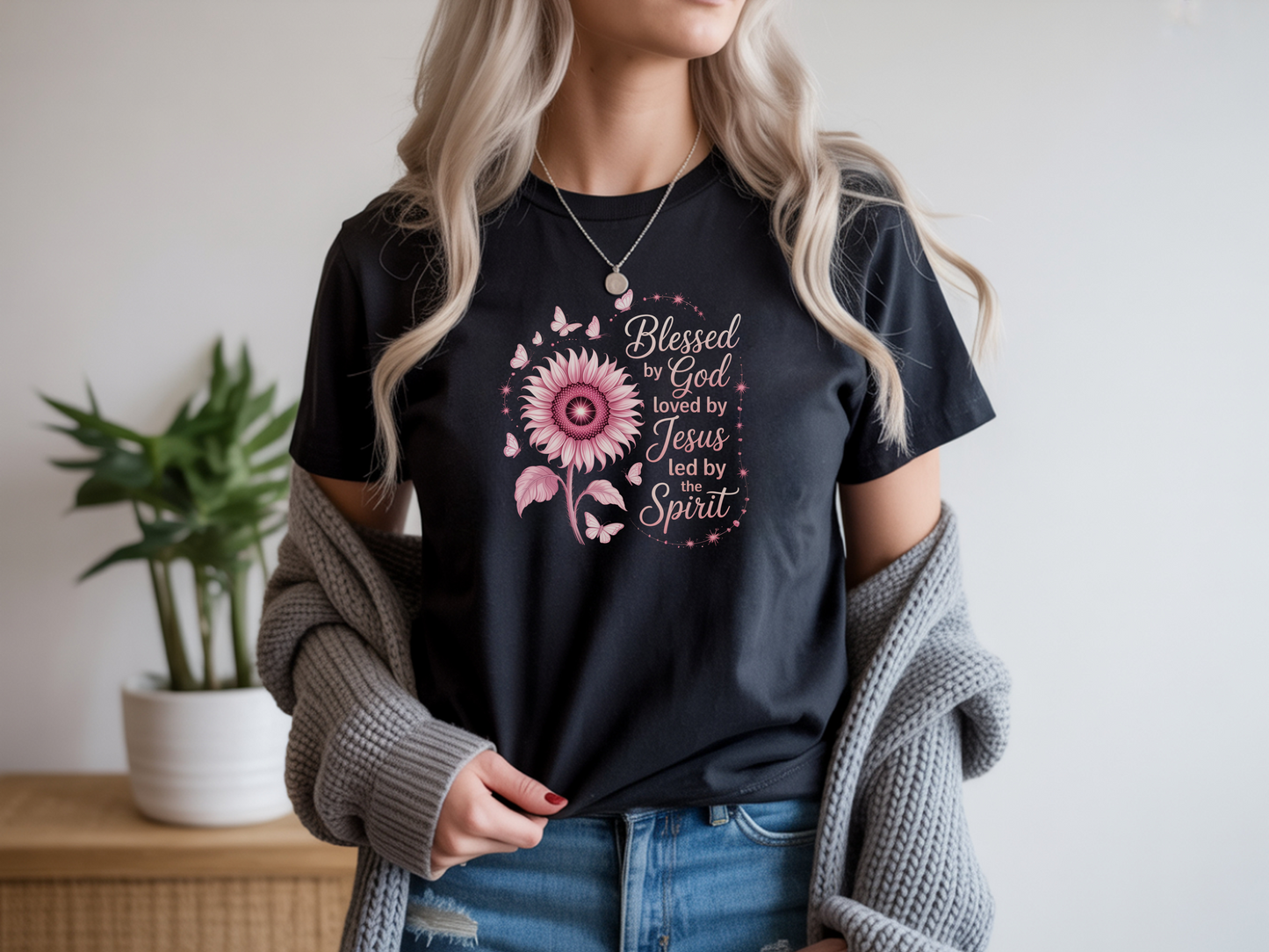 Blessed by God T-Shirt, Inspirational Christian Tee, Sunflower Faith Shirt, Loved by Jesus Top, Spiritual Graphic Tee, Gift for Her, Boho Style
