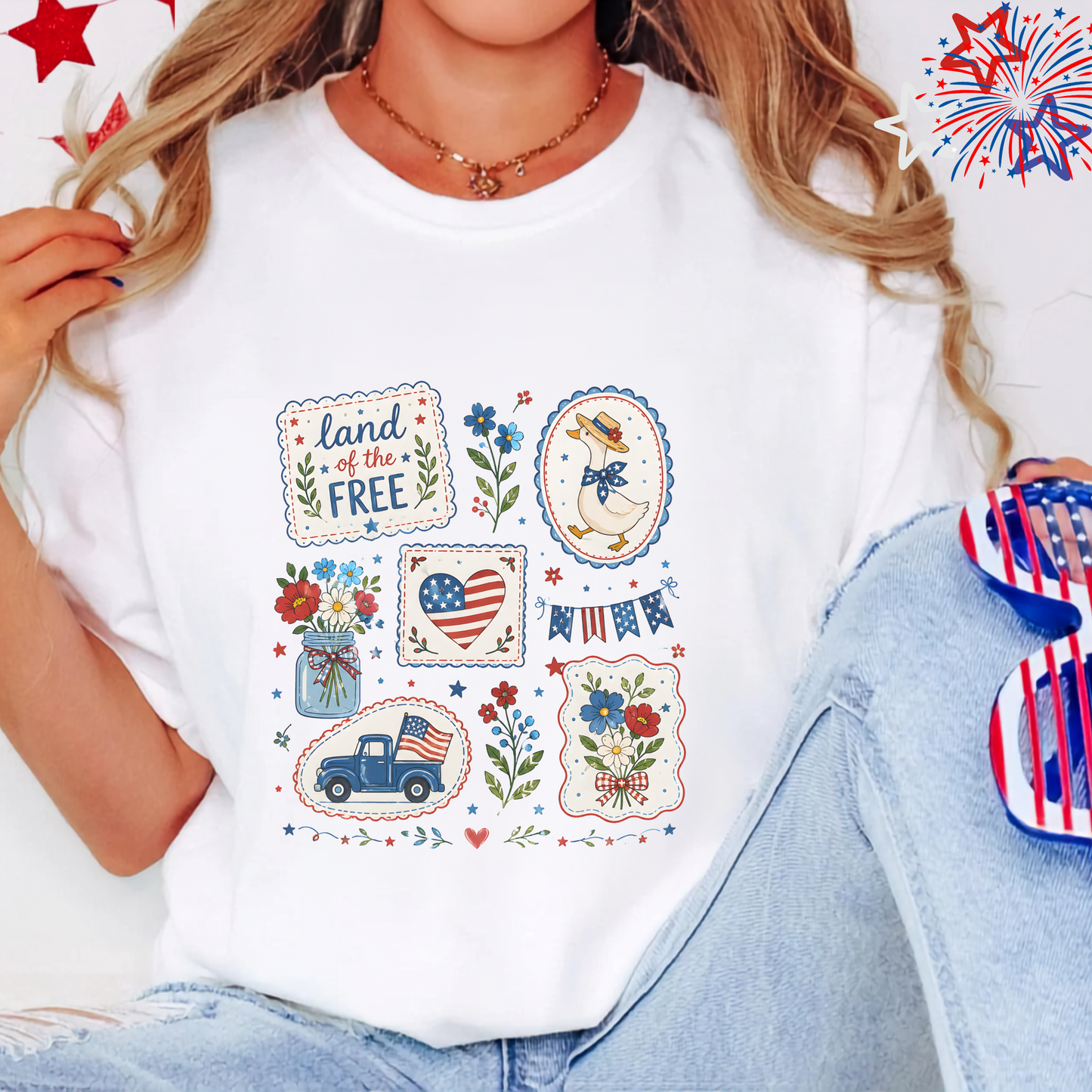 Patriotic Tee Land of the Free Shirt American Flag Duck Design Independence Day
