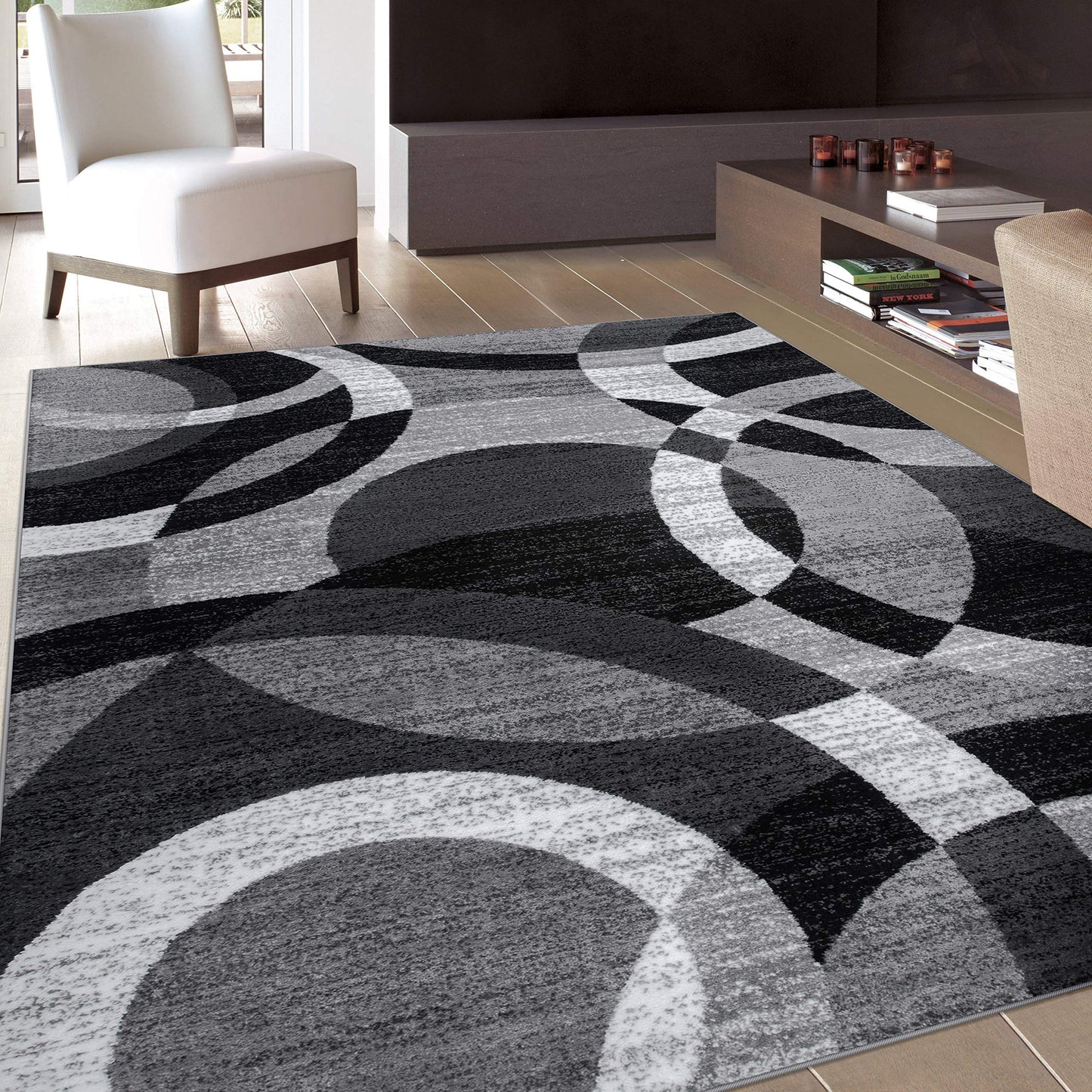 Rugshop Contemporary Abstract Circles Perfect for high Traffic Areas of Your Living Room,Bedroom,Home Office,Kitchen Area Rug 7'10" x 10'2" Gray
