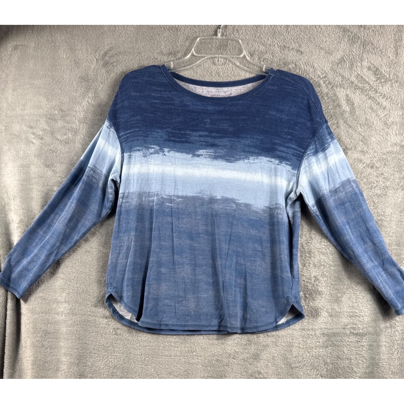 Westbound Petite Long-Sleeve Ombre Blue Gradient Top