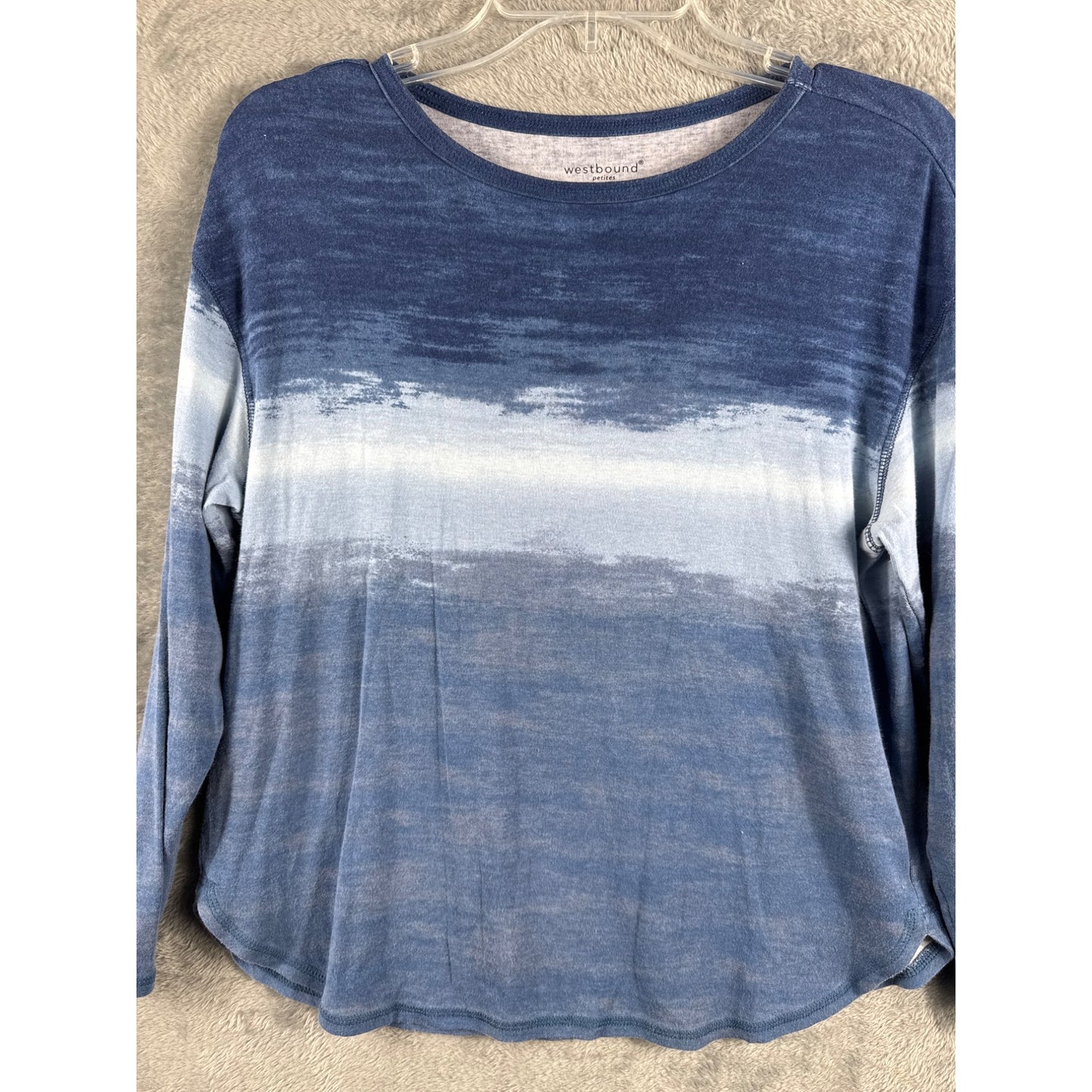 Westbound Petite Long-Sleeve Ombre Blue Gradient Top
