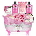Body & Earth Bath Gift Sets for Women Valentine's Day Gifts, 8 Pcs Cherry Blossom & Jasmine Spa Baskets, Beauty Birthday Gifts for Her