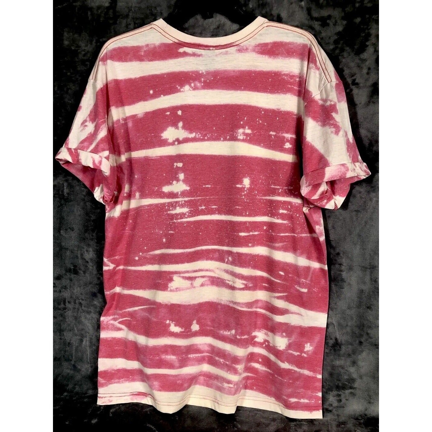 Bougie With A Little Bit Of Hood Tie-Dye Graphic T-Shirt Pink & White Rolled Sleeves Womens Casual Top