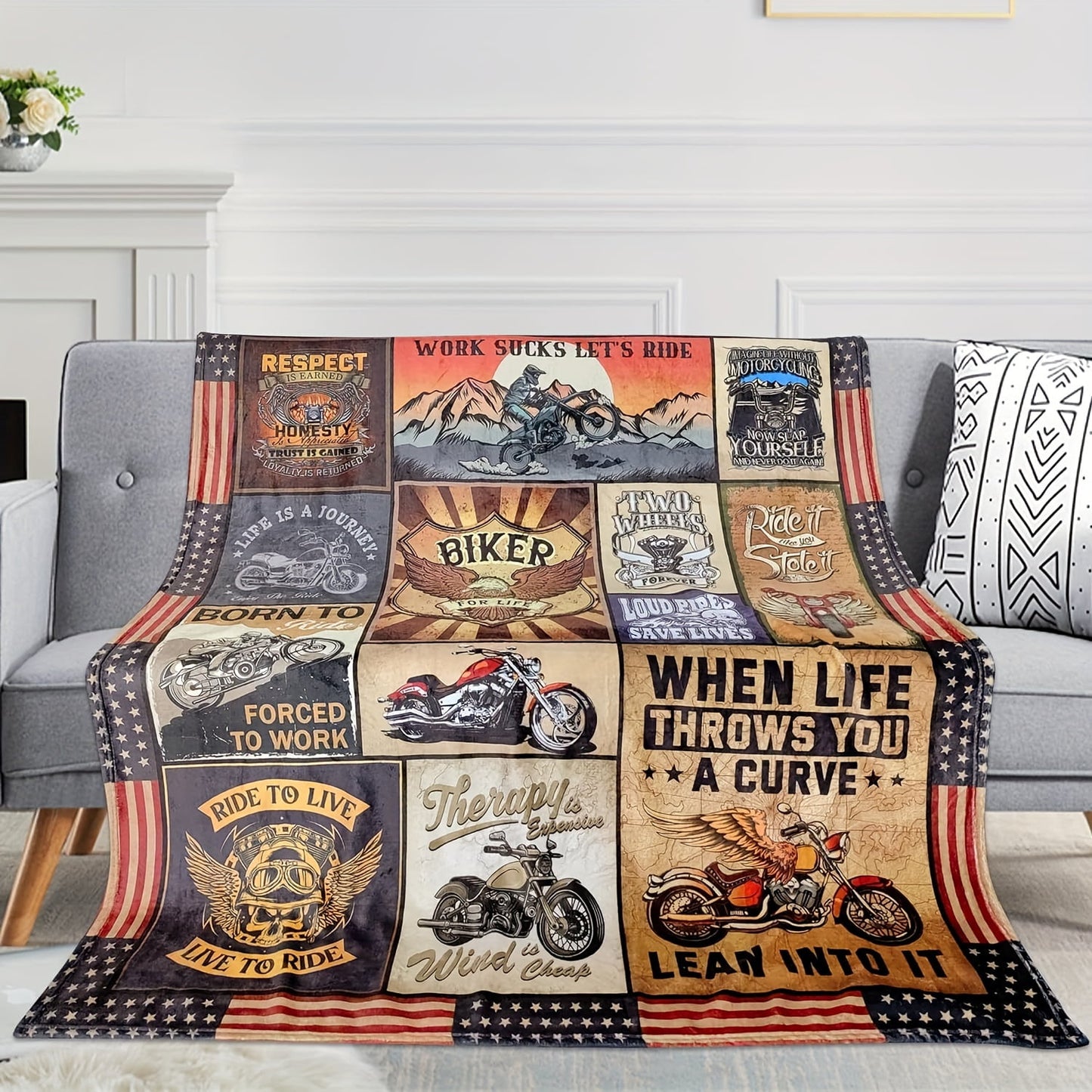 Cozy Biker's Dream Flannel Throw Blanket - Ultra Soft, Lightweight, Knitted Polyester Bedding with Vibrant Motorcycle & Inspirational Designs - Walmart.com