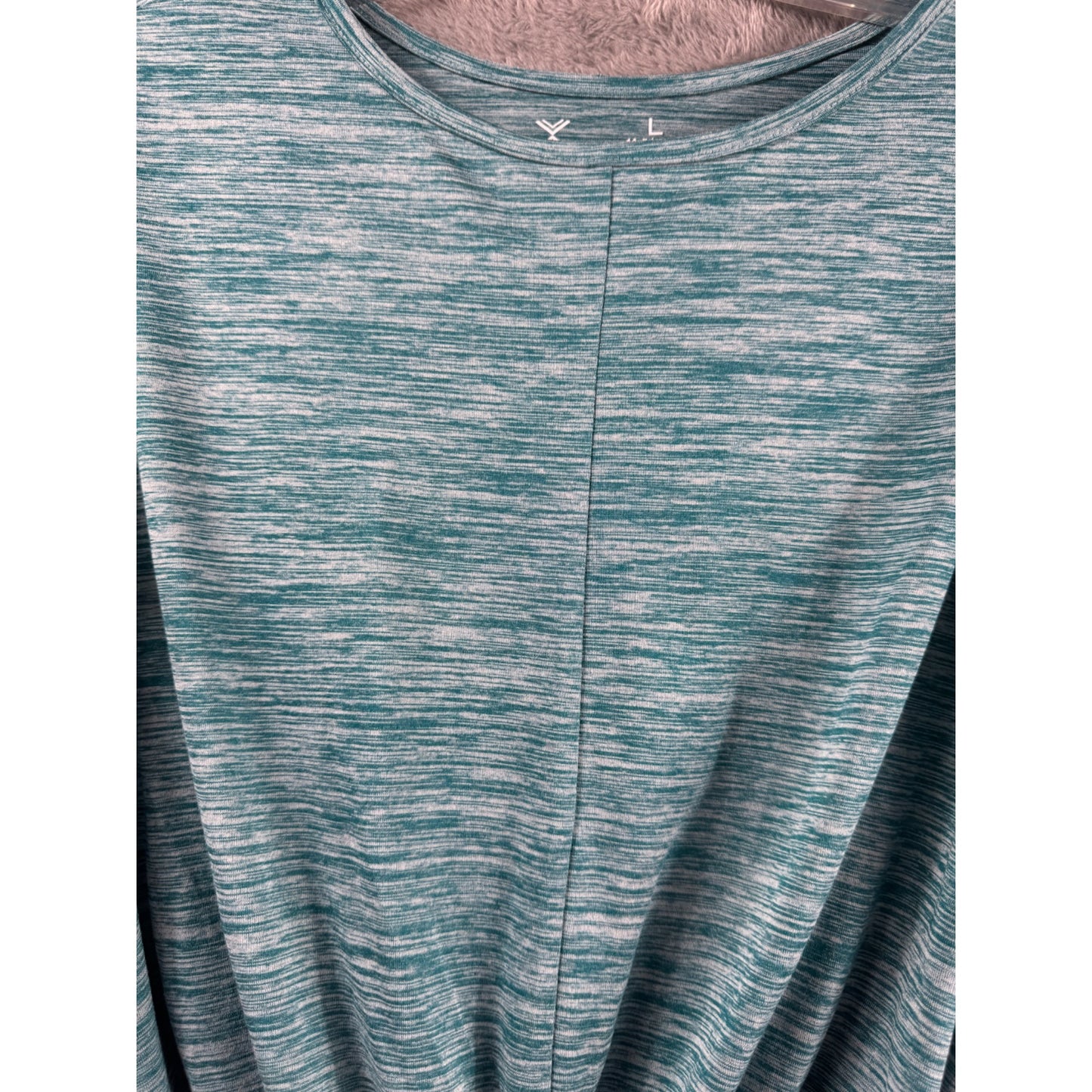 Xersion Womens Quick-Dri Blue Heathered Twist Front Long Sleeve Top L