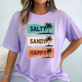 Salty Sandy Happy Palm Tree Graphic Unisex T-Shirt Relaxed Fit Summer Beachwear Cotton Blend Multiple Colors Sizes S-3X
