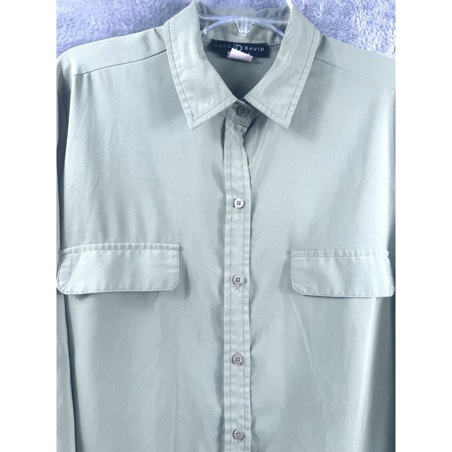 Fred David Womens Button-Up Blouse Size XL Light Sage Green