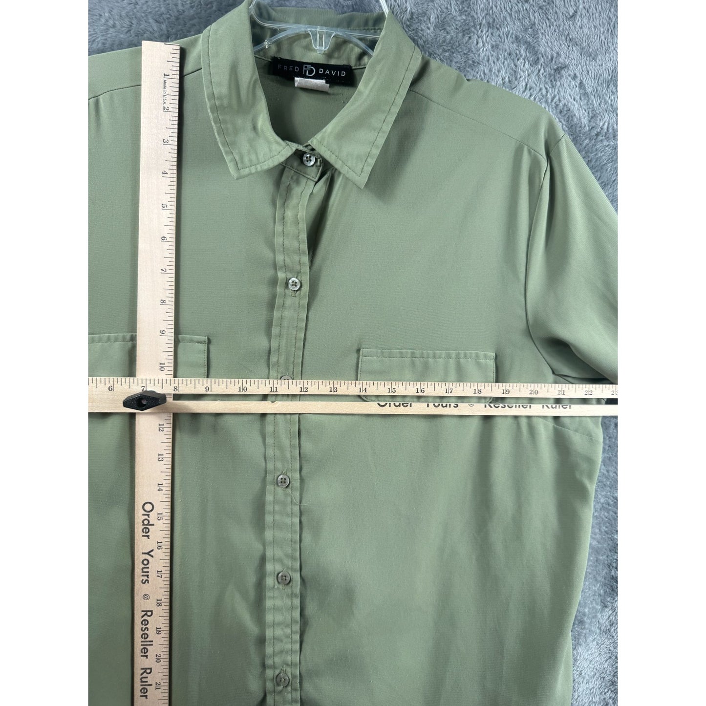 Fred David Womens Button-Up Blouse Size XL Light Sage Green