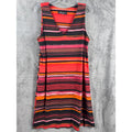 Anne Klein Womens Sleeveless V-Neck Multicolored Striped Dress L Poly/Spandex