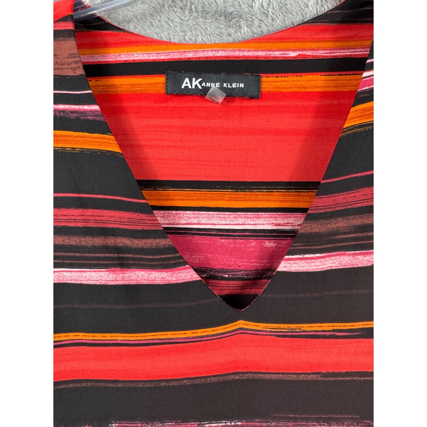 Anne Klein Womens Sleeveless V-Neck Multicolored Striped Dress L Poly/Spandex