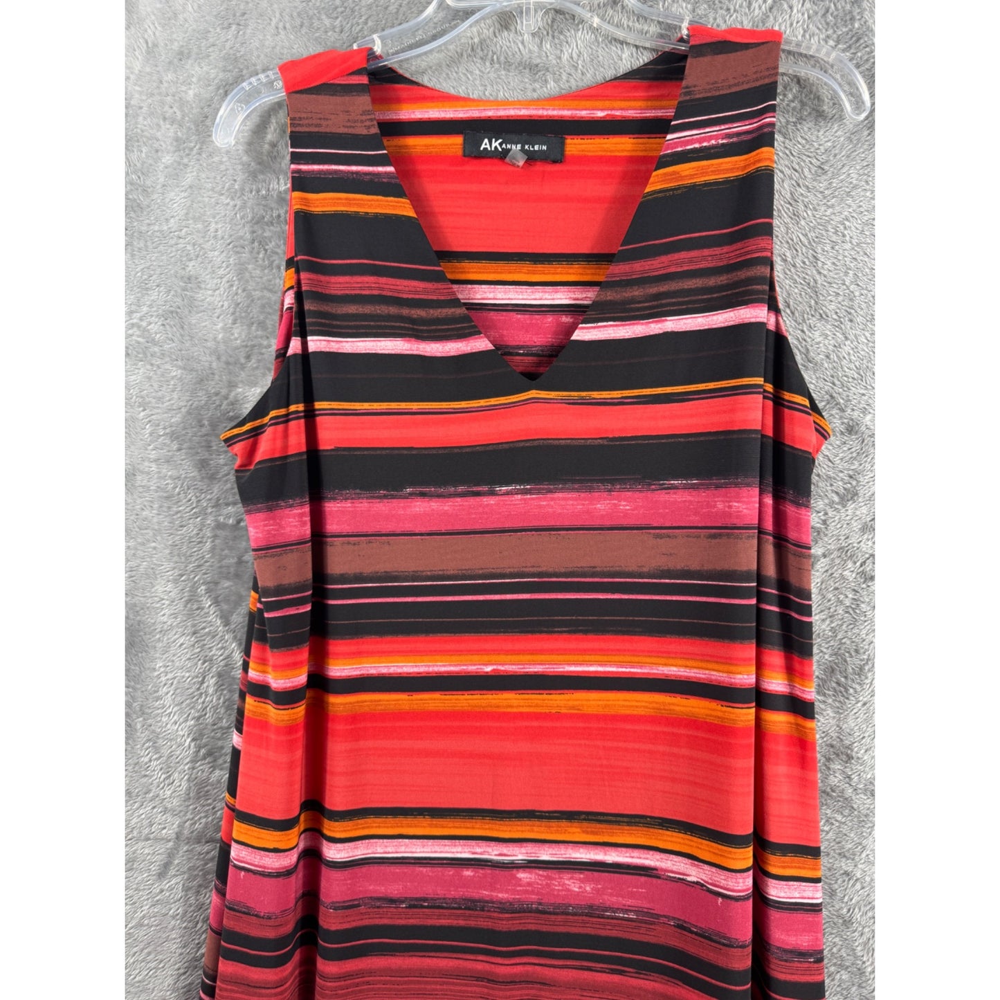 Anne Klein Womens Sleeveless V-Neck Multicolored Striped Dress L Poly/Spandex