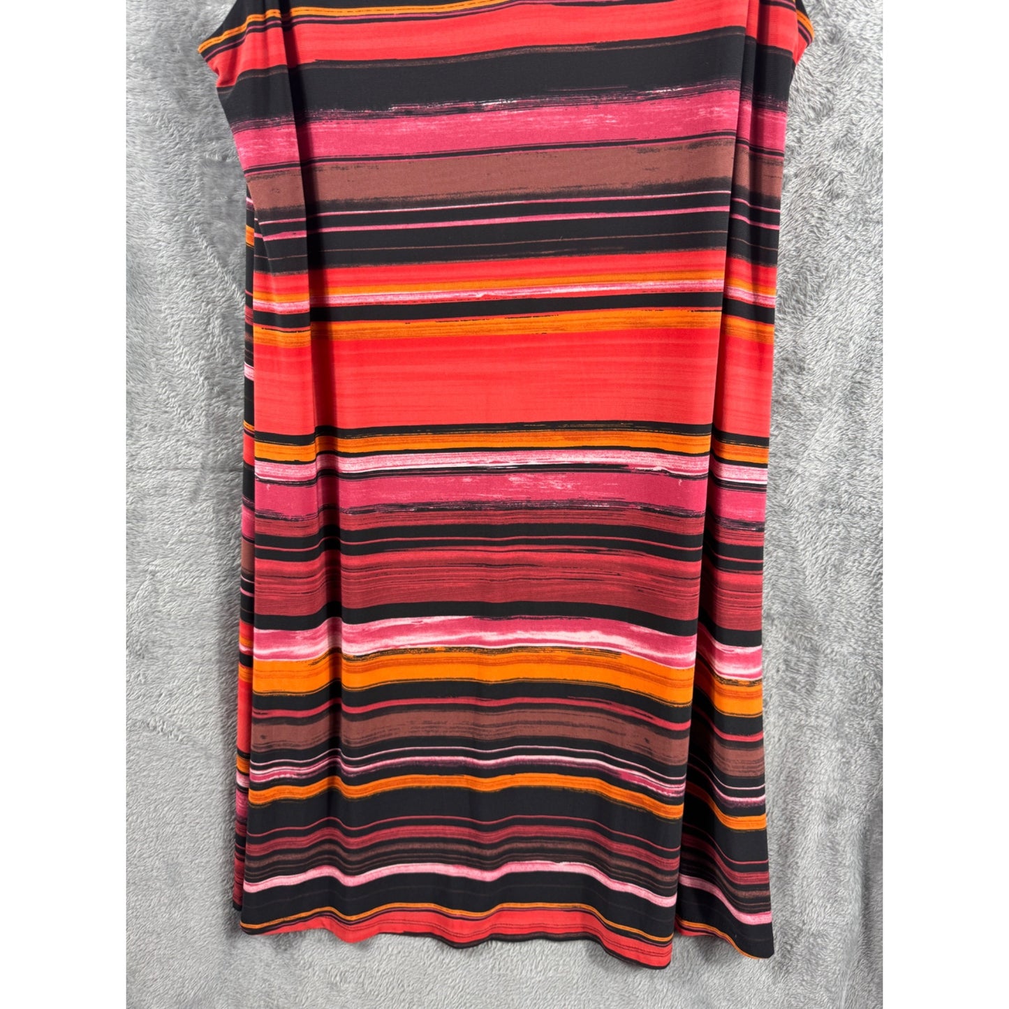 Anne Klein Womens Sleeveless V-Neck Multicolored Striped Dress L Poly/Spandex