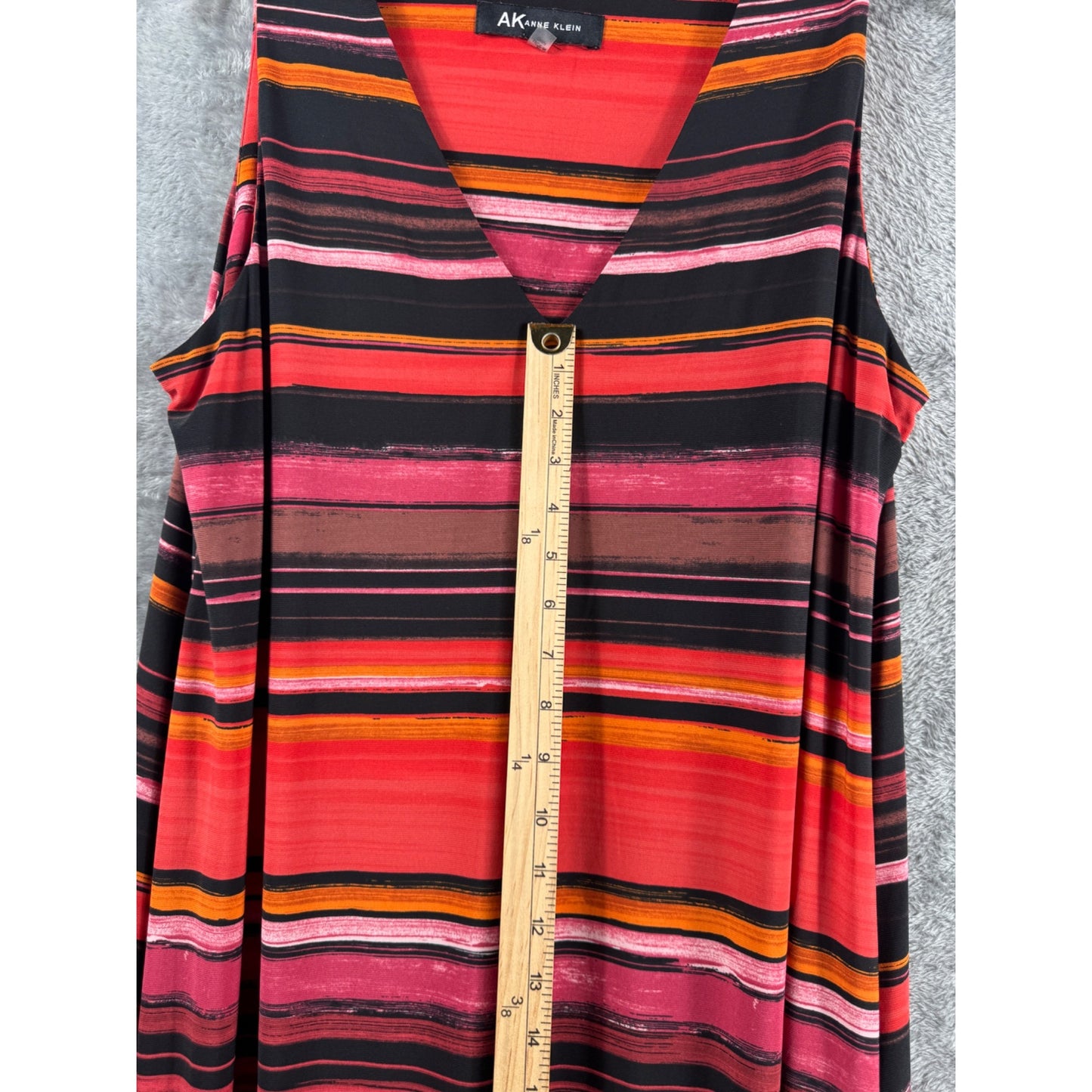 Anne Klein Womens Sleeveless V-Neck Multicolored Striped Dress L Poly/Spandex