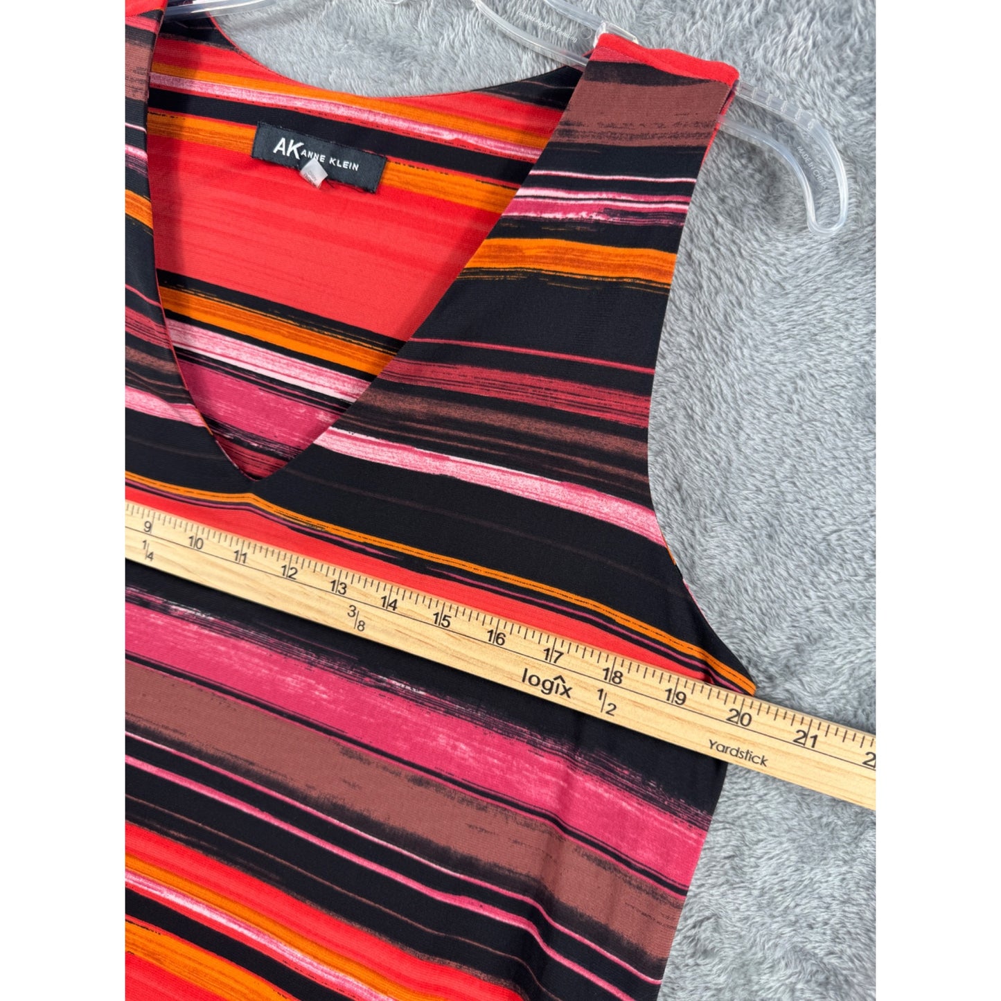 Anne Klein Womens Sleeveless V-Neck Multicolored Striped Dress L Poly/Spandex