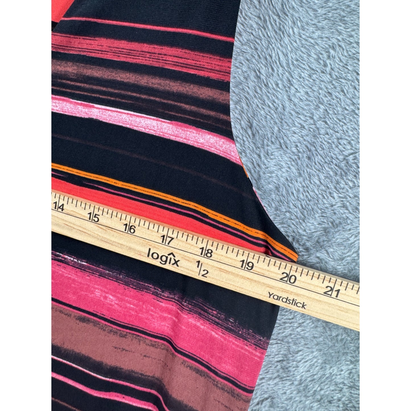 Anne Klein Womens Sleeveless V-Neck Multicolored Striped Dress L Poly/Spandex