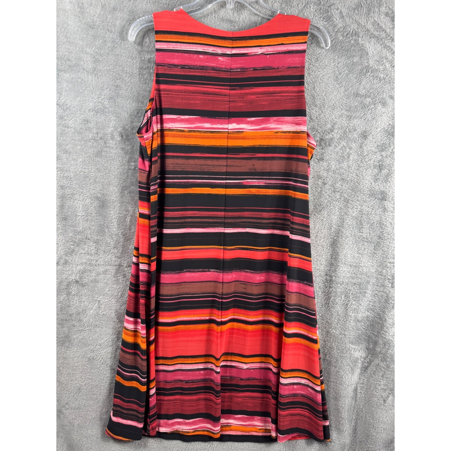 Anne Klein Womens Sleeveless V-Neck Multicolored Striped Dress L Poly/Spandex