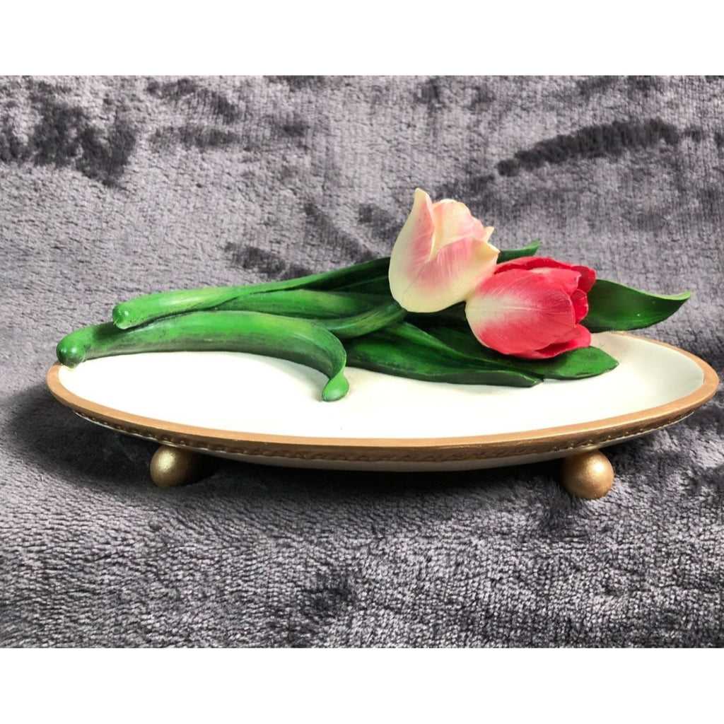Buds N Bows Artisan Flair Hand-Painted Tulip Decorative Footed Dish