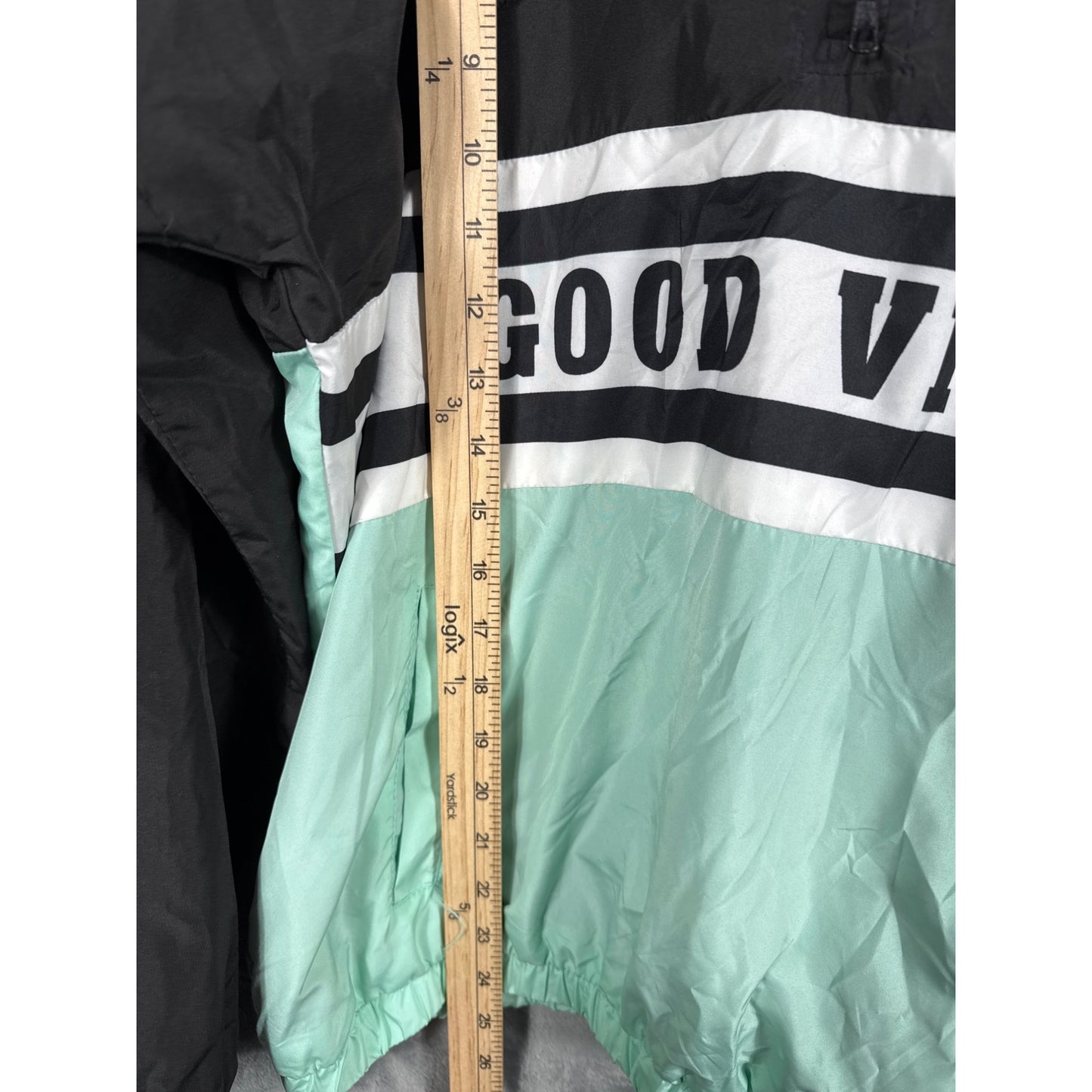 Riley & James "Good Vibes" Windbreaker Jacket M Black & Mint