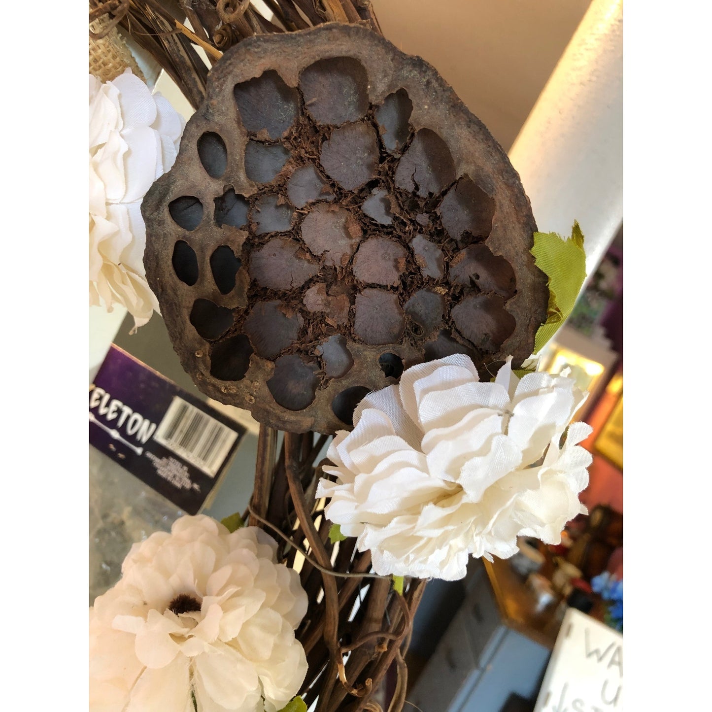 Rustic Fall Wreath With Burlap Chevron Bow Pine Cones & Pumpkins