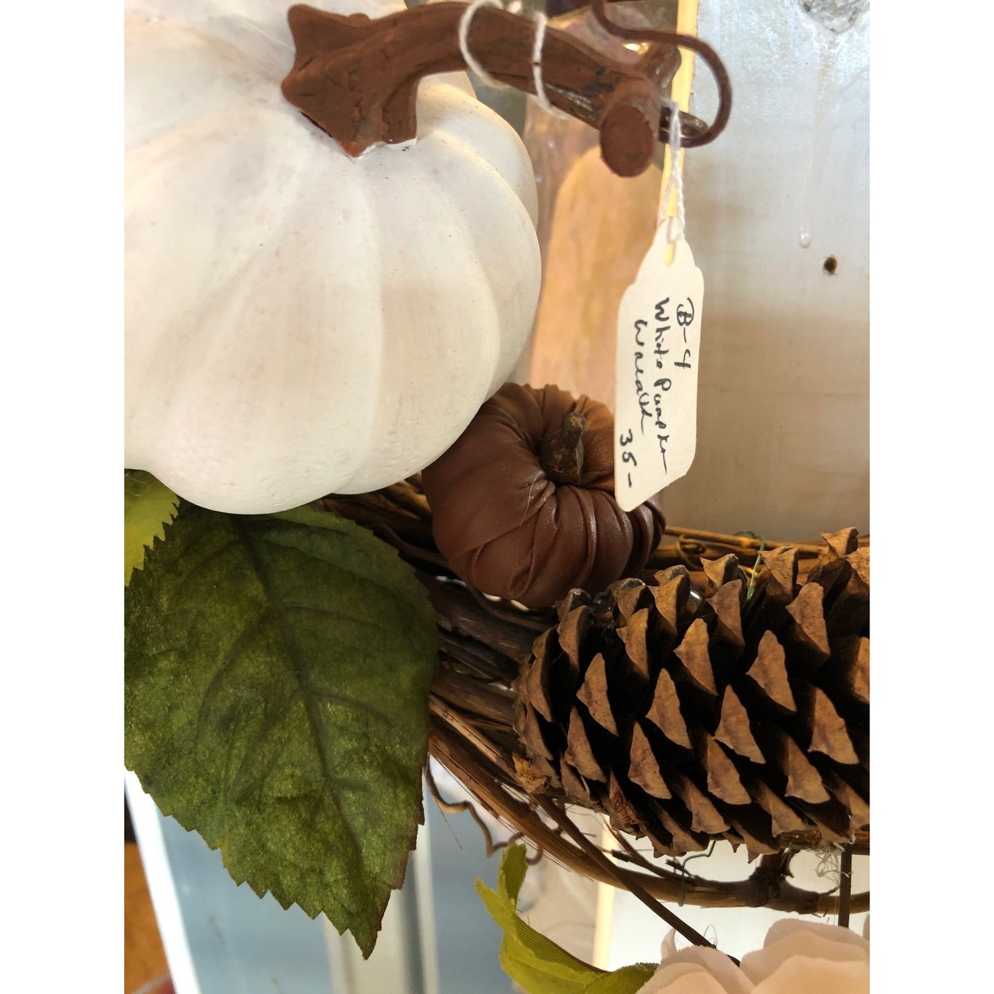 Rustic Fall Wreath With Burlap Chevron Bow Pine Cones & Pumpkins