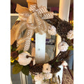 Rustic Fall Wreath With Burlap Chevron Bow Pine Cones & Pumpkins