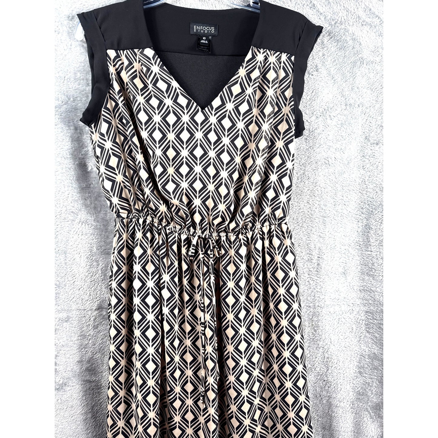 En Focus Studio Womens Geometric Patterned Dress Black & Beige Size 10