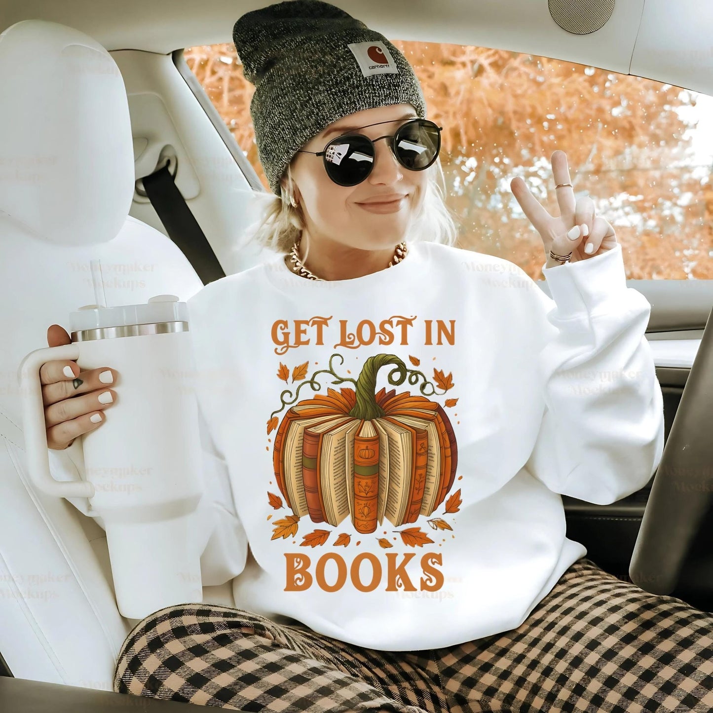 Women's Get Lost in Books Pumpkin Sweatshirt - Fall Book Lover Pullover, Cozy Autumn Gift for Her