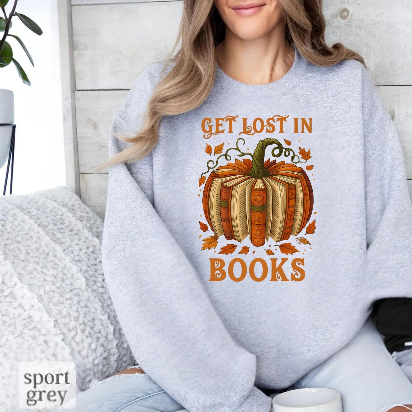 Women's Get Lost in Books Pumpkin Sweatshirt - Fall Book Lover Pullover, Cozy Autumn Gift for Her