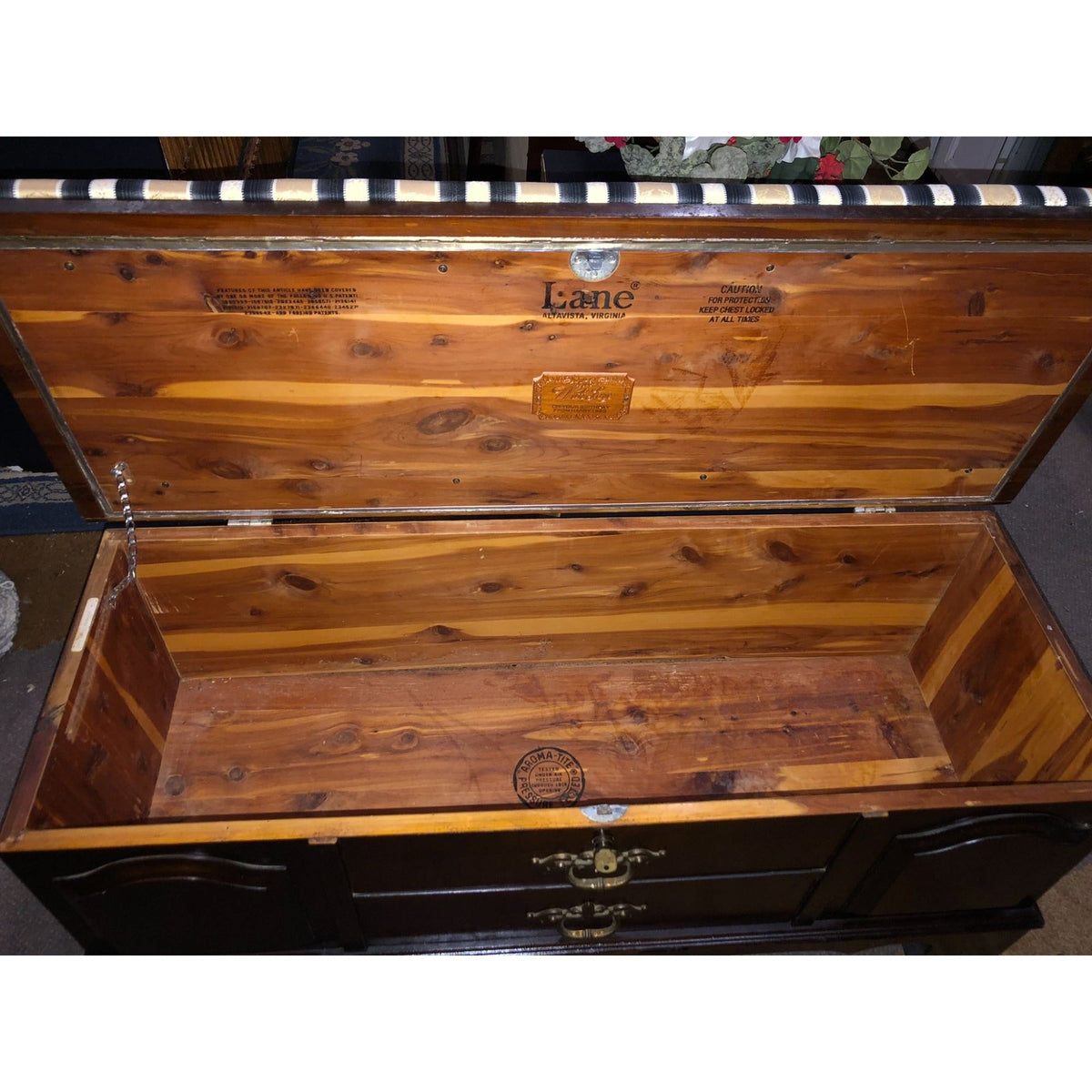 Lane Cedar Chest, Stripped Cushion, Vintage Storage Trunk