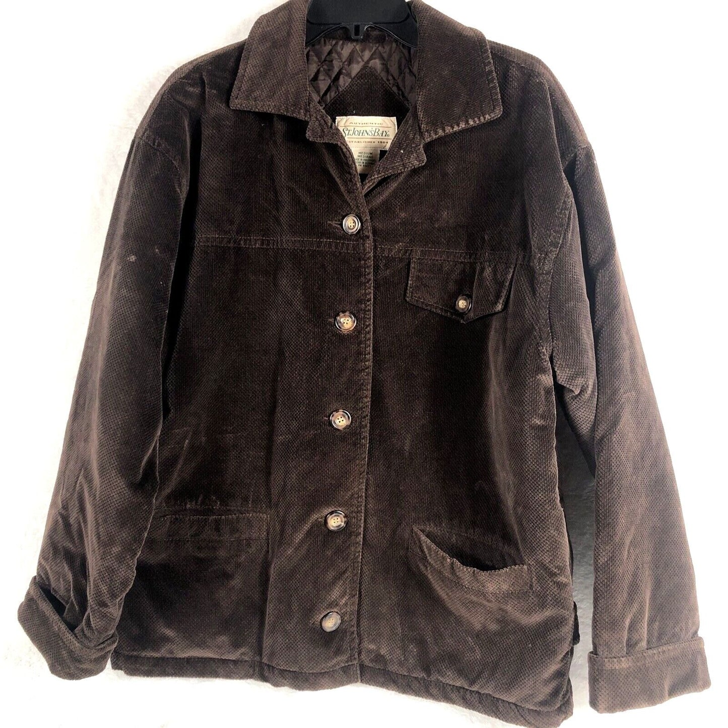 Saint Johns Bay Authentic Woman's Brown Corduroy Button Up Coat Adult Medium