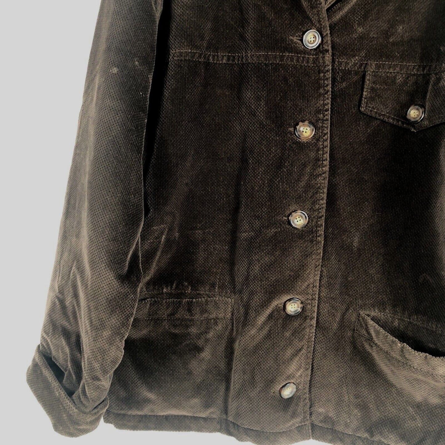 Saint Johns Bay Authentic Woman's Brown Corduroy Button Up Coat Adult Medium