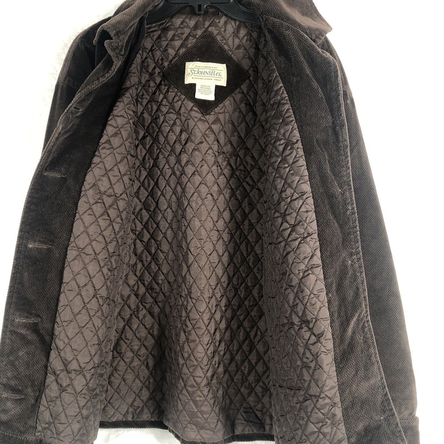 Saint Johns Bay Authentic Woman's Brown Corduroy Button Up Coat Adult Medium