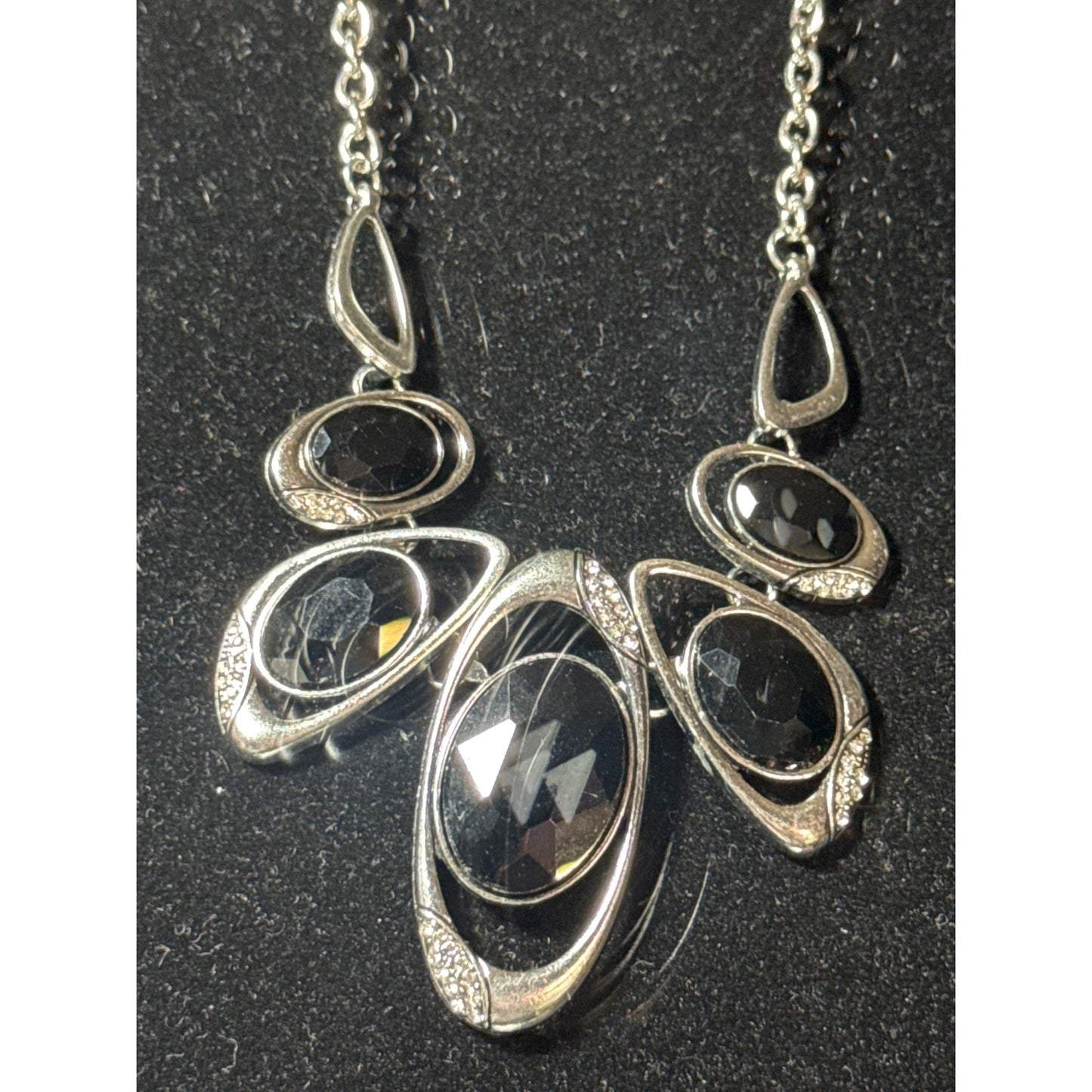Paparazzi Silver & Black Faceted Stone Necklace & Earrings Set