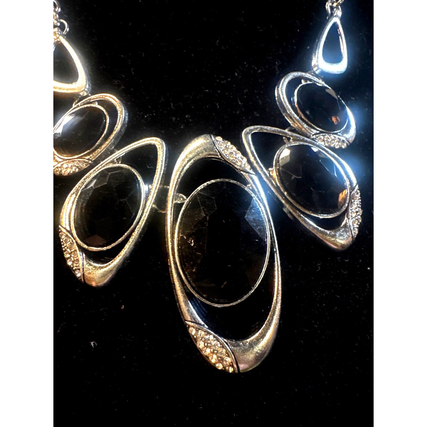 Paparazzi Silver & Black Faceted Stone Necklace & Earrings Set