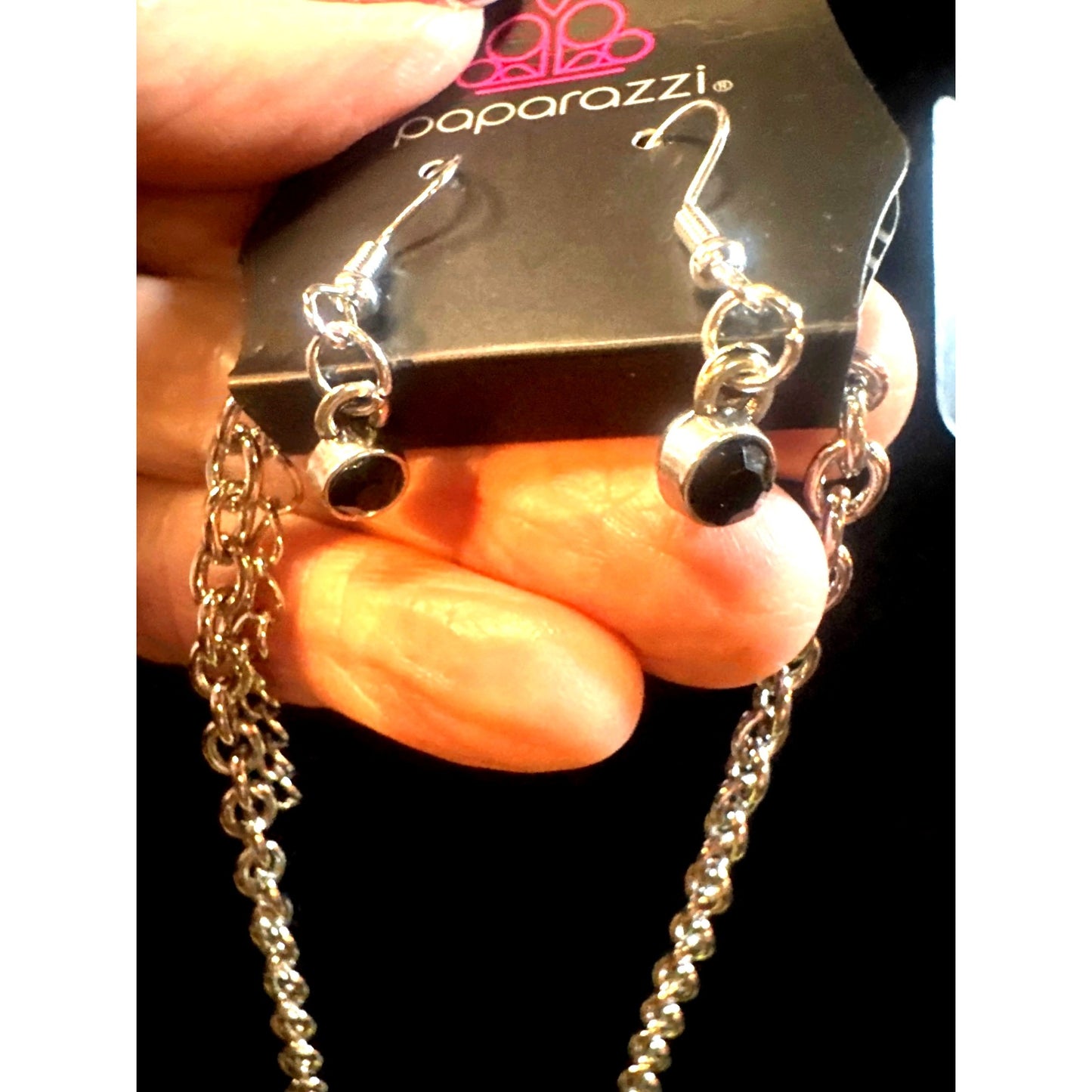 Paparazzi Silver & Black Faceted Stone Necklace & Earrings Set