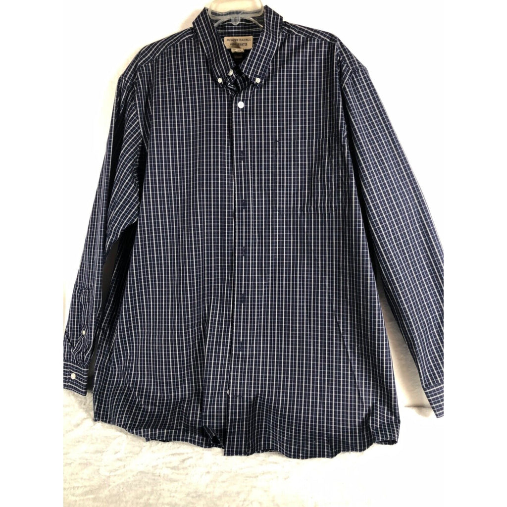Duluth Trading Mens Long Sleeve Button-Up Plaid Shirt Navy Check Pattern Size XL