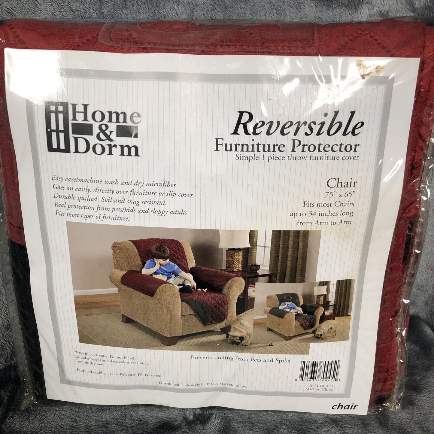 Home & Dorm Reversible Furniture Protector For Chairs 75" X 65" Red Quilted Microfiber Cover