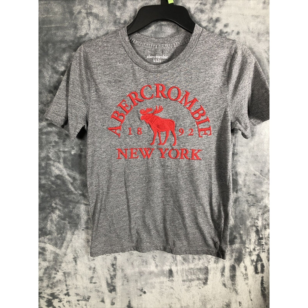 Abercrombie Kids Gray Tee With Red Embroidery Moose Logo New York Design