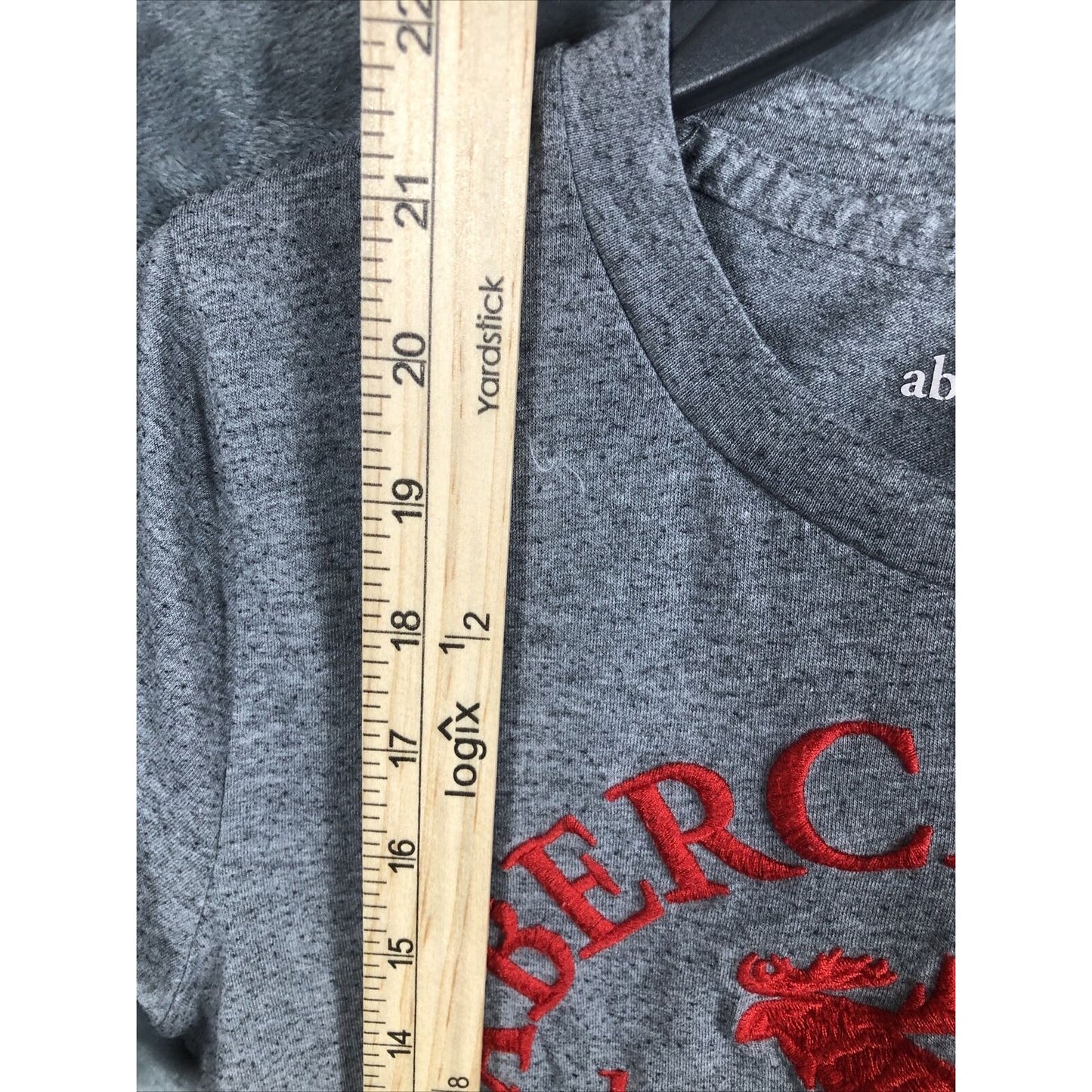 Abercrombie Kids Gray Tee With Red Embroidery Moose Logo New York Design