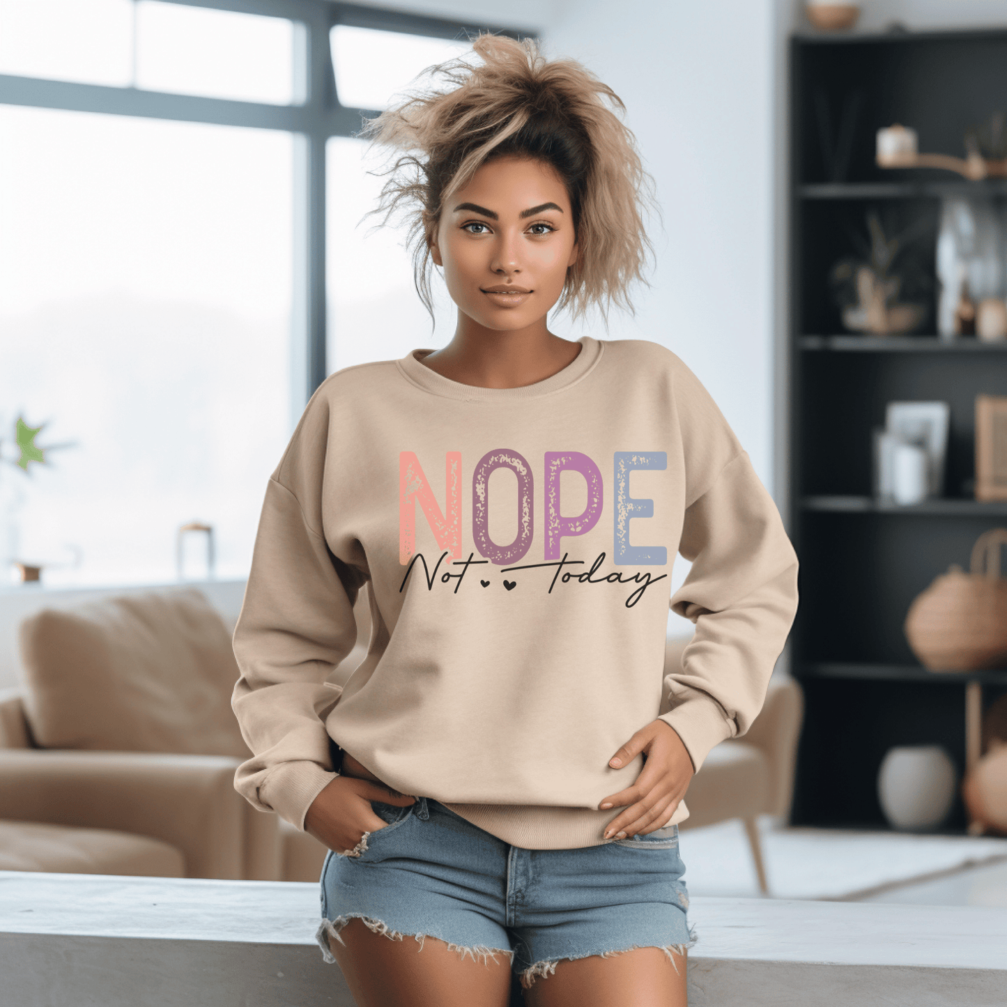 Nope Not Today Sweatshirt for Women Cute Funny Saying  Cozy Cute Crewneck Mood Top