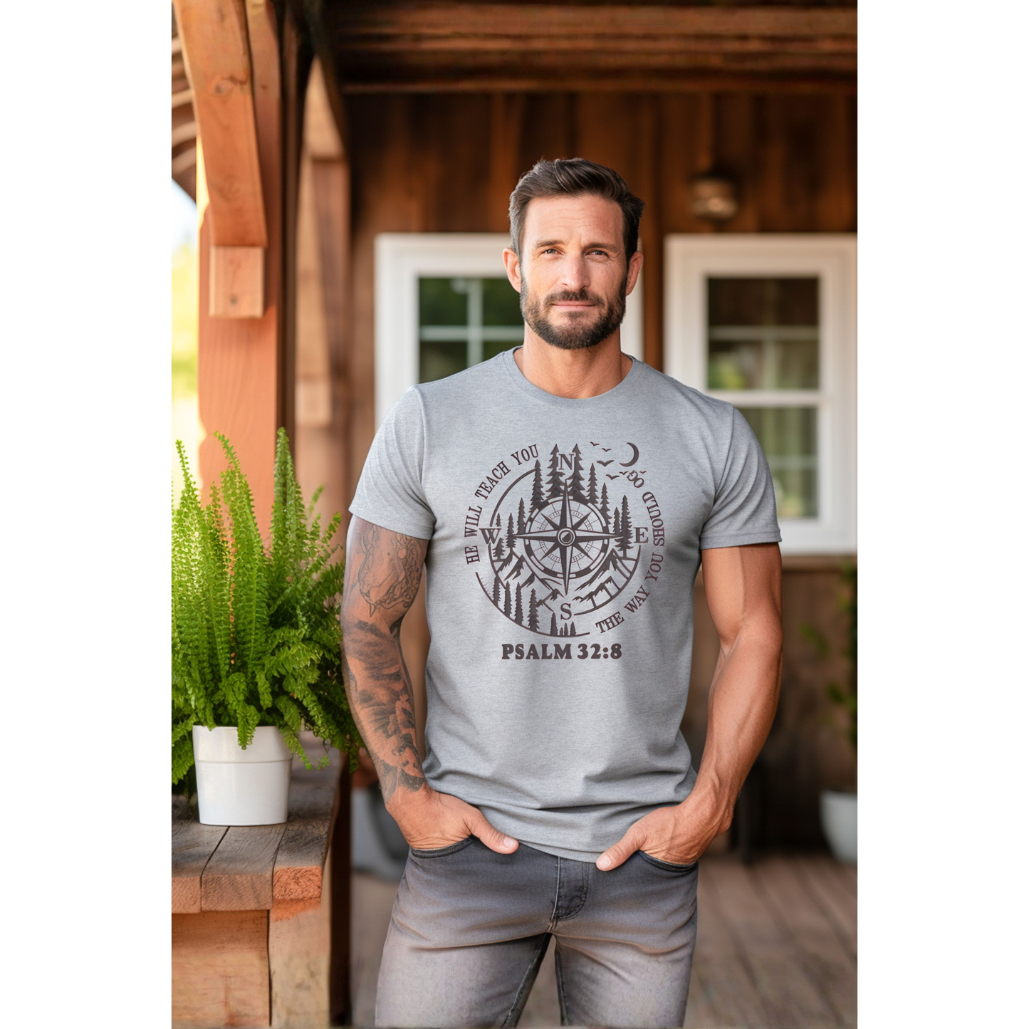 Compass Graphic Tee, Outdoor Adventure Shirt, Mens Christian Apparel, Psalm Verse T-Shirt, Inspiring Outdoors Theme, Gift for Him