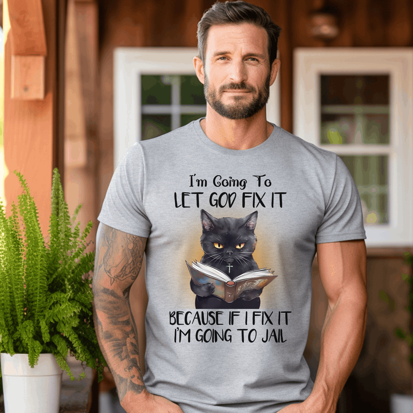 Funny Christian Cat T-Shirt, Let God Fix It Tee, Humorous Religious Gift for Cat Lovers, Inspirational Cat Shirt, Spiritual Humor Top