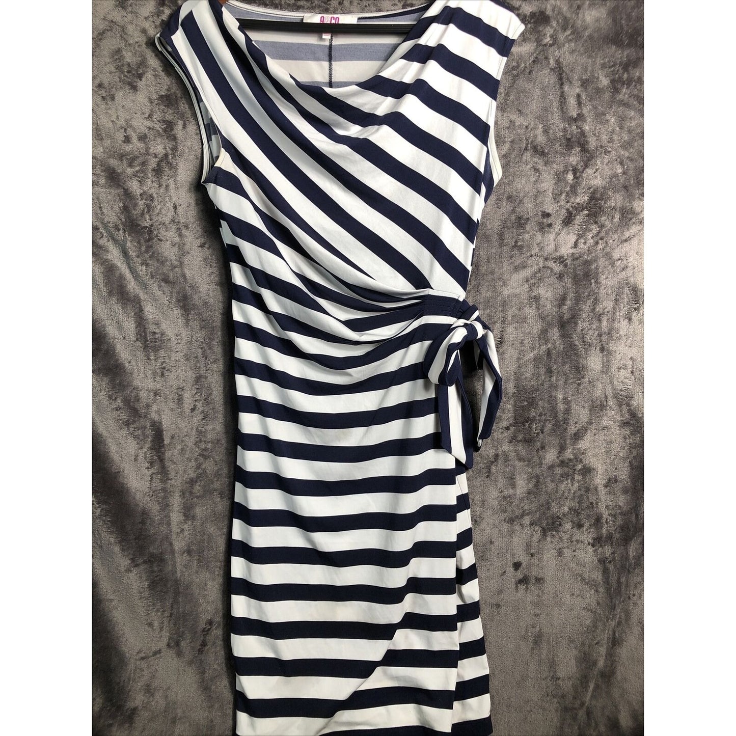 9&Co. Woman's Dress Navy Blue Stripe Bow Tie On Side Size 10