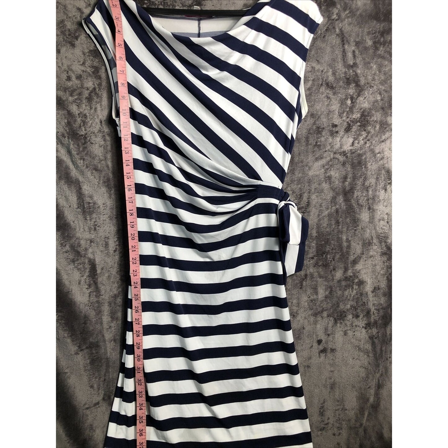 9&Co. Woman's Dress Navy Blue Stripe Bow Tie On Side Size 10