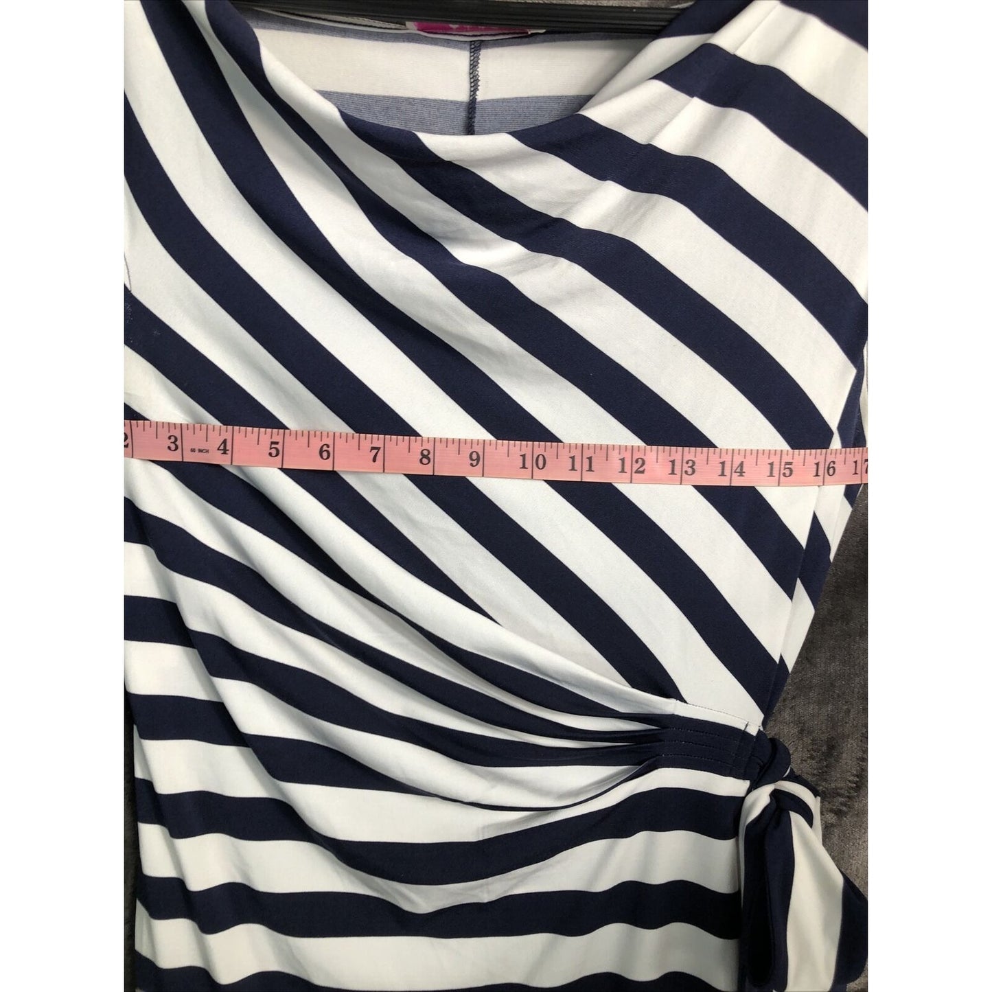 9&Co. Woman's Dress Navy Blue Stripe Bow Tie On Side Size 10