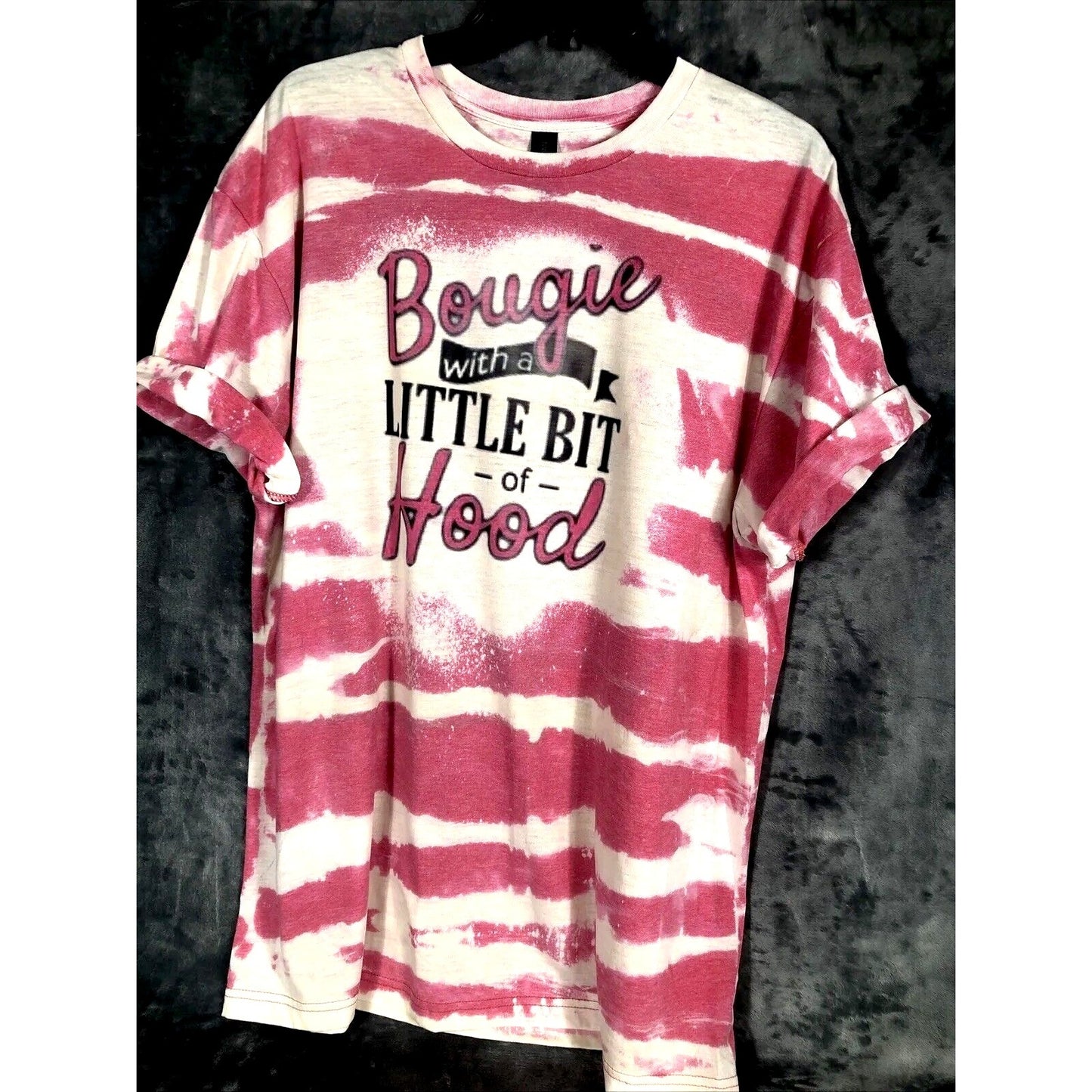 Bougie With A Little Bit Of Hood Tie-Dye Graphic T-Shirt Pink & White Rolled Sleeves Womens Casual Top