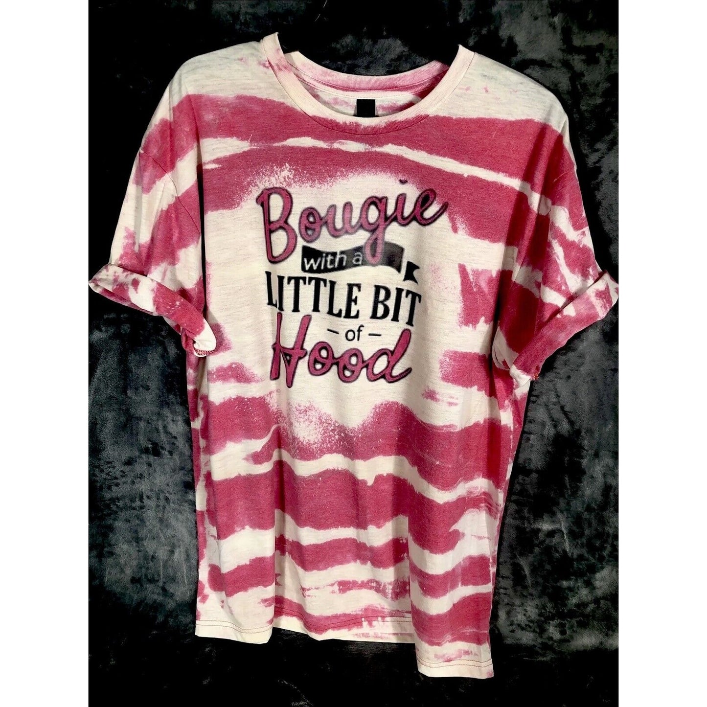 Bougie With A Little Bit Of Hood Tie-Dye Graphic T-Shirt Pink & White Rolled Sleeves Womens Casual Top