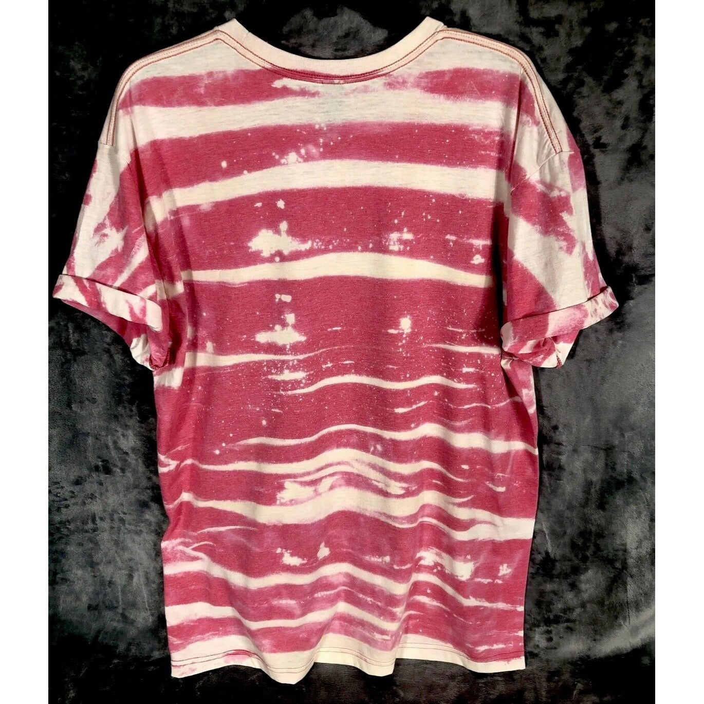Bougie With A Little Bit Of Hood Tie-Dye Graphic T-Shirt Pink & White Rolled Sleeves Womens Casual Top
